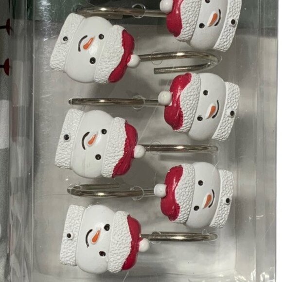 Christmas Bath Snowman Santa Fabric Shower Curtain 72 x 72 Hook Set Grey 13 PC - Picture 3 of 15